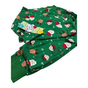 Sara’s Prints Kids Christmas Pajama Pants Green Santa Elf Reindeer Size 5